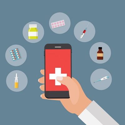 Mobile Apps Concept of Online Treatment and Health care in Moder